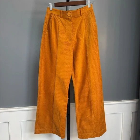 Manoush Paris Saffron Burnt Orange Corduroy Wide Leg Pants US 6 - Picture 1 of 11